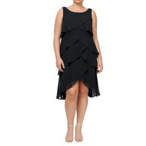 SLNY Fashions New York black chiffon formal tulip tiered dress 24W rhinestones